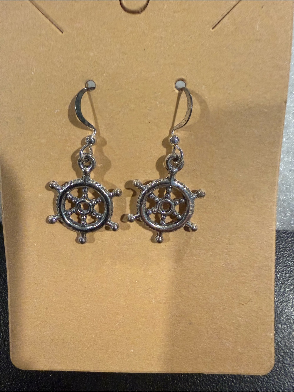 Silver Nautical Ship Wheel Dangle Earrings - NWOT